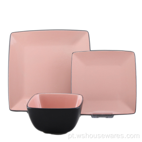Novo estilo cor quadrado forma cerâmica 12pcs dinnerware